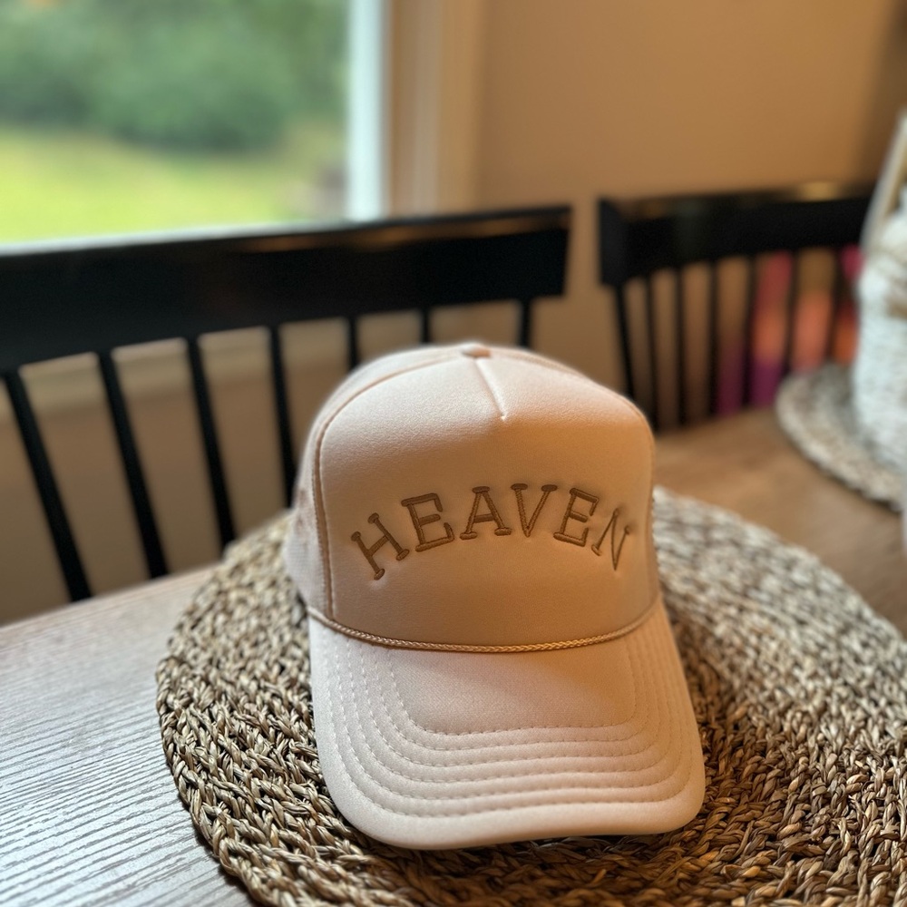 ‘Heaven’ Embroidered Light Pink Trucker Hat